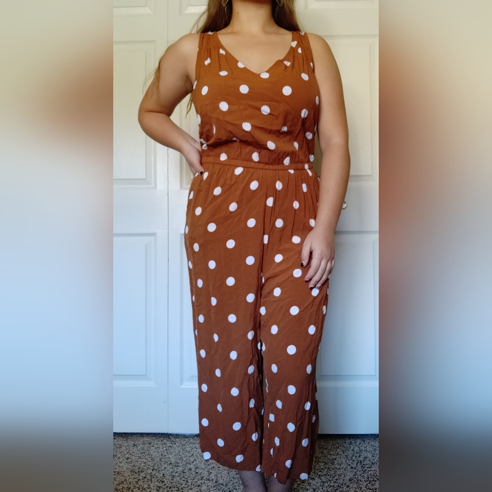 Old Navy burnt orange polka dot jumpsuit, Large